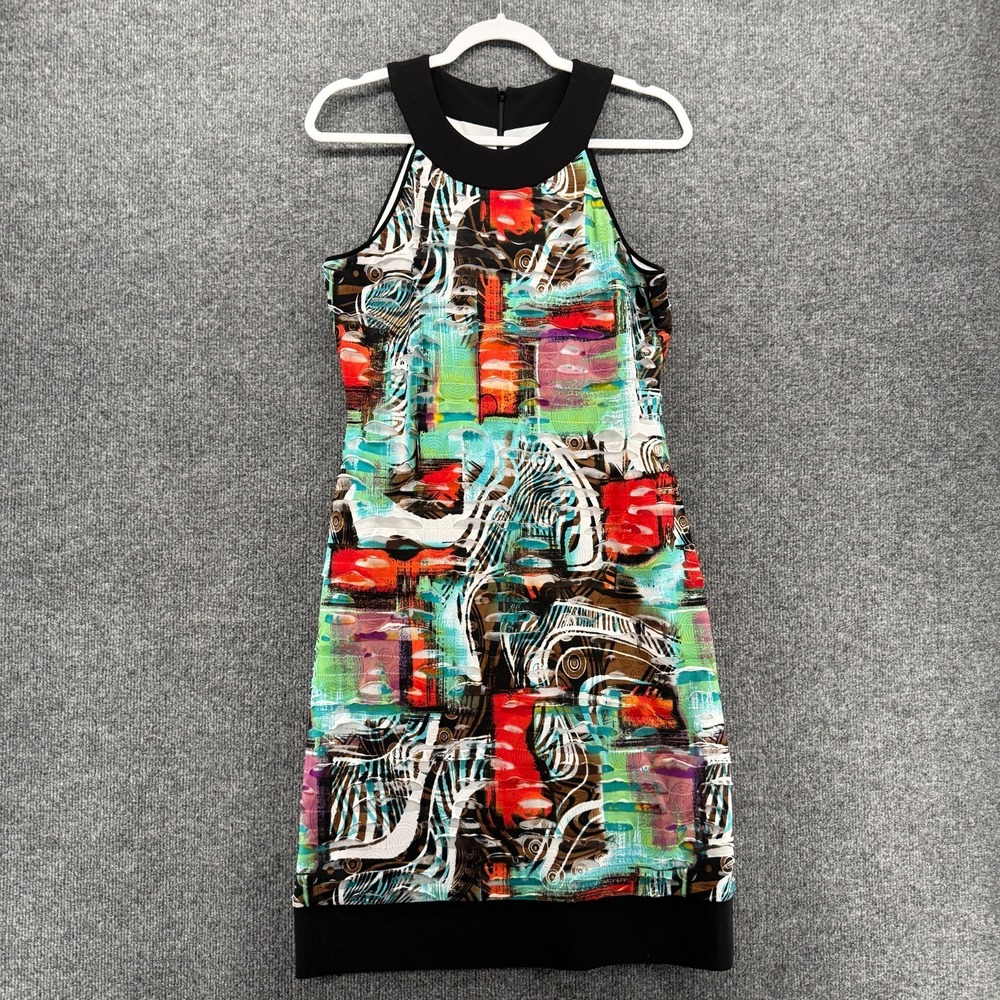 Joseph Ribkoff Dress Womens 10 Abstract‎ Artsy Frill Bodycon Sleeveless Cocktail